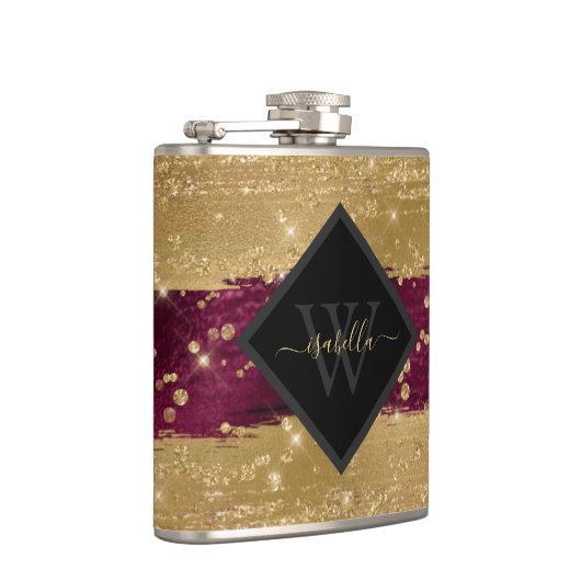 Flasques Script Monogramme Moderne Bourgogne Or (Droite)