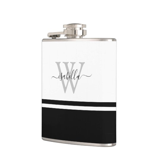 Flasques Script monogramme moderne noir blanc (Gauche)