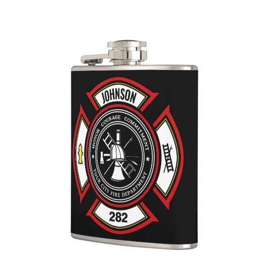 Flasques Service d'incendie AJOUTER LE NOM Pompier Insigne  (Gauche)