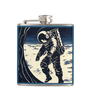 Flasques SF - Astronaut sur Spacewalk Woodcut 3