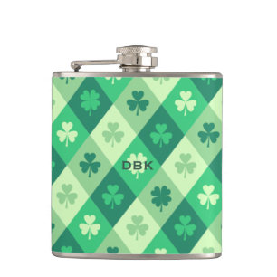 Flasques Shamrock Vert Personnalisé Monogramme Saint-Patric
