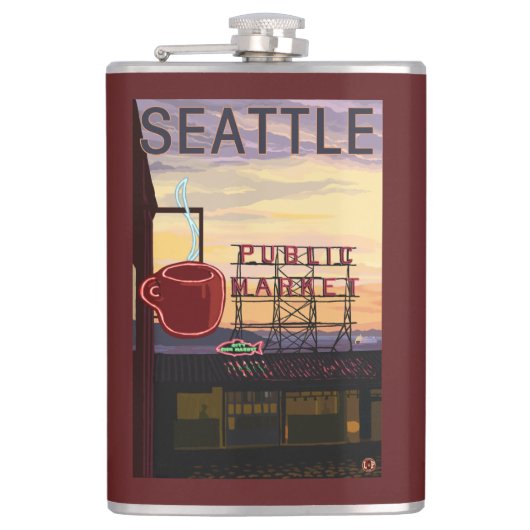 Flasques Signe du marché d'endroit de SeattlePike et vue de (Devant)