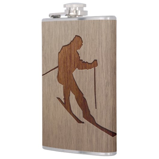 Flasques Silhouette de ski gravée sur la conception en bois (Gauche)