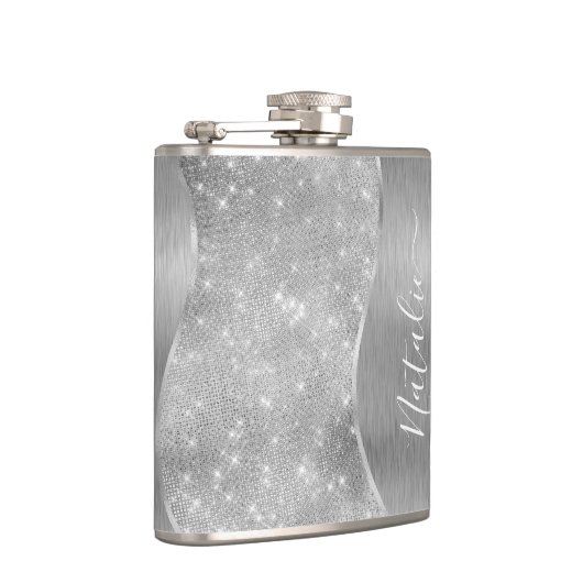 Flasques Silver Glitter Glam Bling Personalized (Droite)