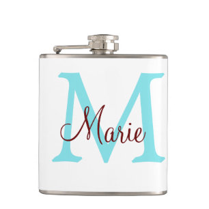 Flasques simple ajout de nom monogramme rose rouge jeton