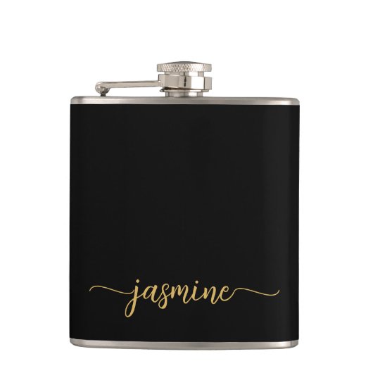 Flasques Simple Black Gold Girl Monogramme Nom Signature (Devant)