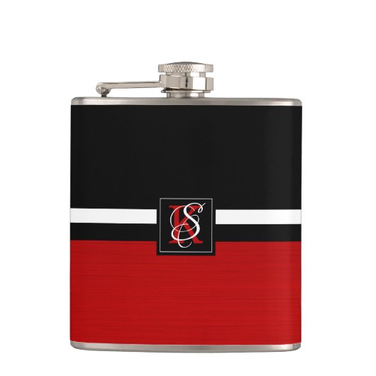 Flasques Simple deux tons Noir et Rouge Initiales Monogramm (Devant)