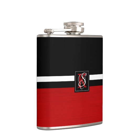 Flasques Simple deux tons Noir et Rouge Initiales Monogramm (Droite)