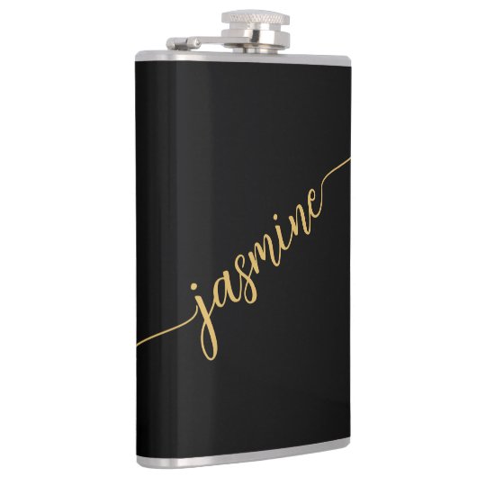 Flasques Simple Girl Noir Et Or Monogramme Nom Script (Droite)