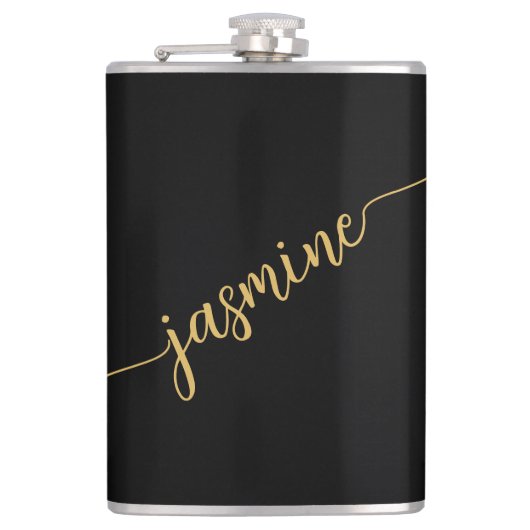 Flasques Simple Girl Noir Et Or Monogramme Nom Script (Devant)