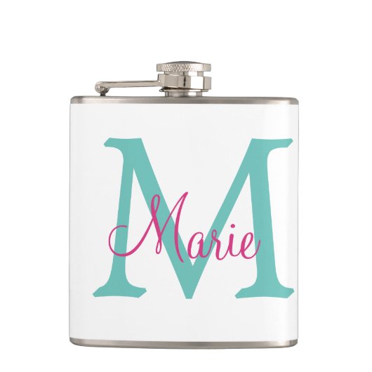 Flasques simple minimal add name monogram green pink blue t (Devant)
