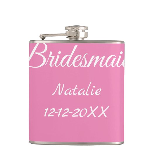 Flasques Simple minimal pink bridesmaid add name year text (Devant)