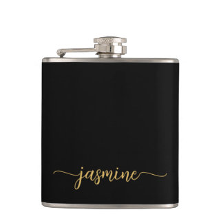 Flasques Simple Signature Monogramme Féminin Or Noir Nom