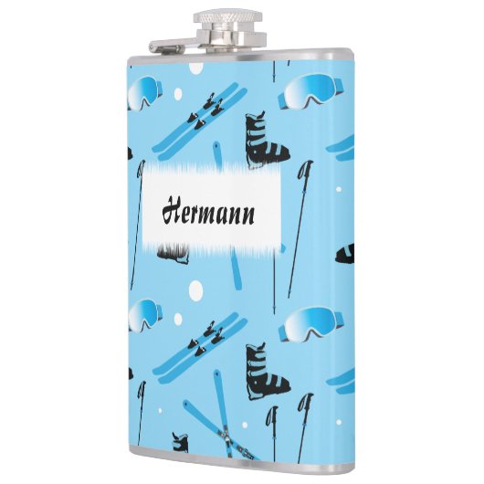 Flasques Skiing Equipment Pattern Blue Personalised (Gauche)