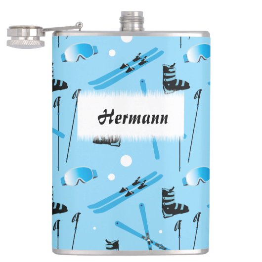 Flasques Skiing Equipment Pattern Blue Personalised (Ouvert)
