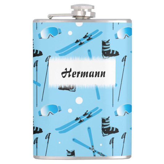 Flasques Skiing Equipment Pattern Blue Personalised (Devant)