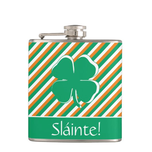 Flasques Sláinte Modern Green Orange Stripes Shamrock irlan (Devant)