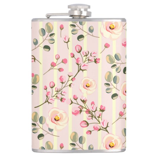 Flasques Soft Pink Floral Stripe Pattern (Devant)