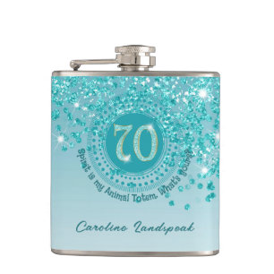 Flasques Soixante-dix et Turquoise Parties scintillant bleu
