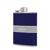 Flasques Solid Navy Blue, Dark Gray Ribbon Nom Monogram (Gauche)