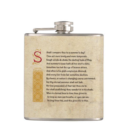 Flasques Sonnet 18 de Shakespeare (XVIII) sur le parchemin (Devant)