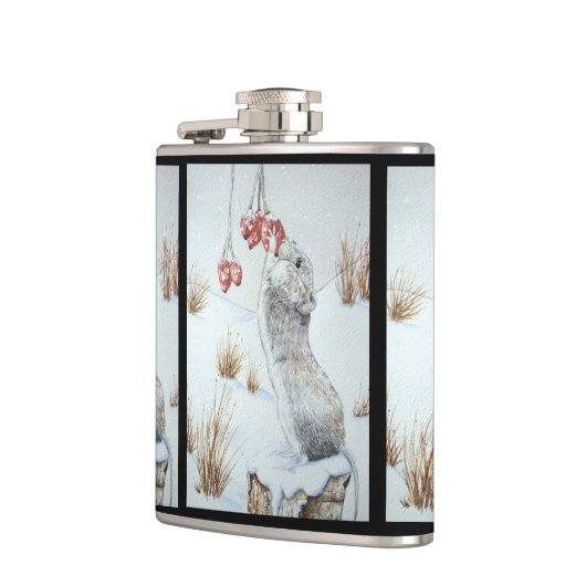 Flasques Souris mignonne et baies rouges scène de neige (Gauche)