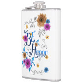 Flasques Soyez heureux Quote Positive Bleu Purple Or Fleurs (Gauche)