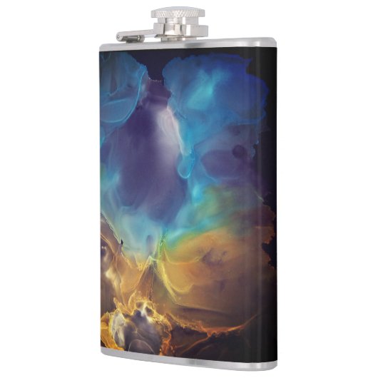 Flasques Space Nebula bleu jaune Alcool art (Gauche)