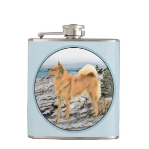 Flasques Spitz finlandais à Seashore Peinture - Chien Art