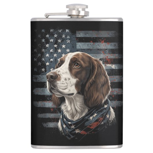 Flasques Springer Spaniel Chien Drapeau Américain (Devant)