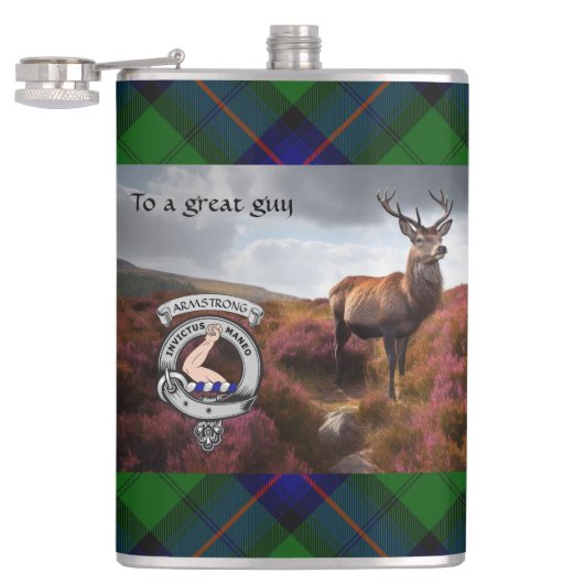 Flasques Stag en Heather avec Badge Armstrong Personnalisé (Ouvert)