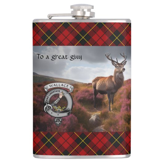 Flasques Stag en Heather avec Badge Wallace Personnalisé (Devant)
