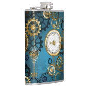 Flasques Steampunk Arrière - plan turquoise avec Gears (Droite)
