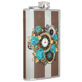 Flasques Steampunk Clock and Turquoise Roses on Striped (Droite)