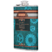 Flasques Steampunk, cuivre sur roues turquoises, Monogramme (Gauche)