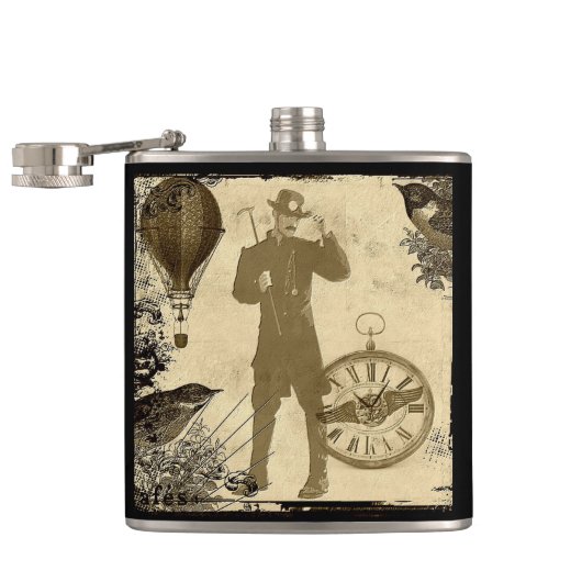 Flasques Steampunk Gentleman Collage Hip Flask (Ouvert)