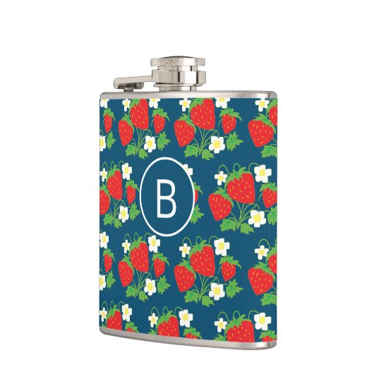 Flasques Strawberry and Flower Blue Pattern Monogrammed (Gauche)