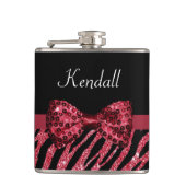 Flasques Style Red Zebra Print FAUX Glitz Bow avec nom (Devant)
