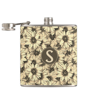 Flasques Sunflower Vintage Charm Sepia Tone Flask