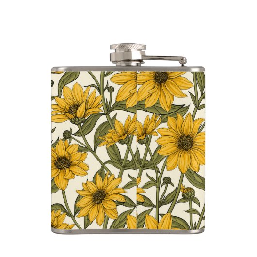 Flasques Sunroot, tournesol sauvage sur blanc (Dos)