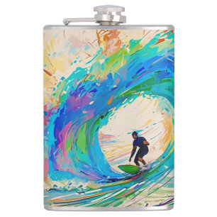 Flasques Surfer Abstrait coloré dans la vague de baril