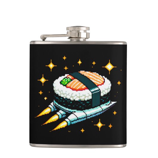 Flasques Sushi Spacship Pixel Art Flying Sushi Roll Design (Devant)