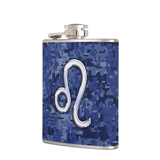 Flasques Symbole Leo Zodiac sur la Camo numérique bleu mari (Gauche)