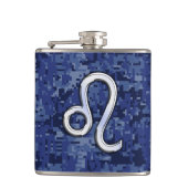 Flasques Symbole Leo Zodiac sur la Camo numérique bleu mari (Devant)