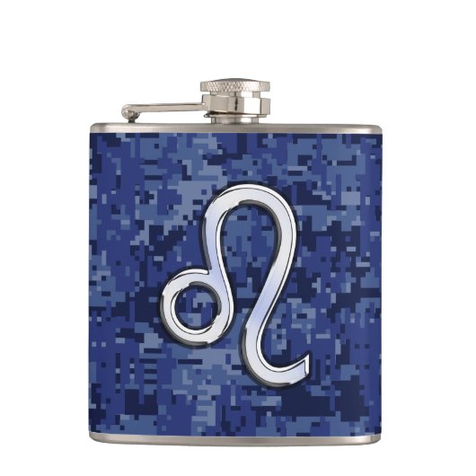 Flasques Symbole Leo Zodiac sur la Camo numérique bleu mari (Devant)