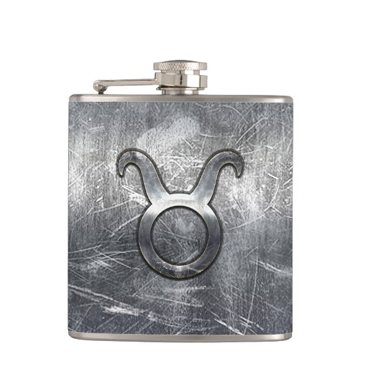 Flasques Symbole Taurus Zodiac Grunge Style Argent Distress (Devant)