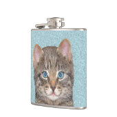 Flasques Tabby Gris Peinture Chat - Cute Original Art Chat (Gauche)