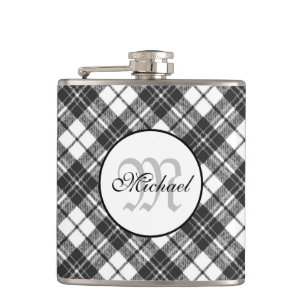 Flasques Tartan motif Noël noir blanc Monogramme