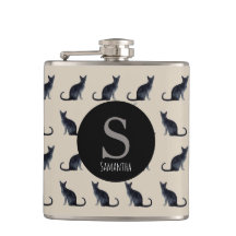 Taupe Aquarelle noir Chat Monogramme