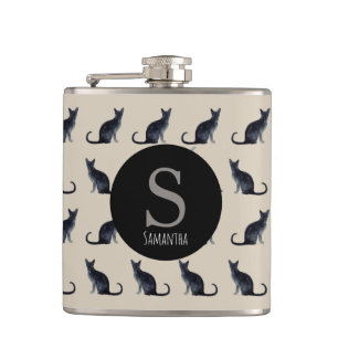 Flasques Taupe Aquarelle noir Chat Monogramme
